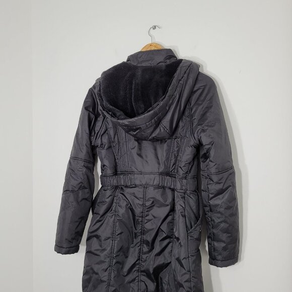 Folia Black Belted Classic Puffer Jacket Lined Hooded Winter Pockets Coat Office - Picture 7 of 16